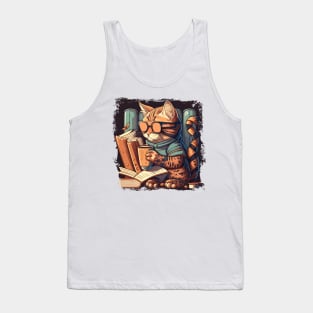 Cool Cat Reading Book - Caffeine Coffee Cat Tank Top